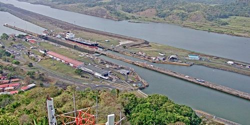 Panorama of the nautical canal from above webcam - Panama